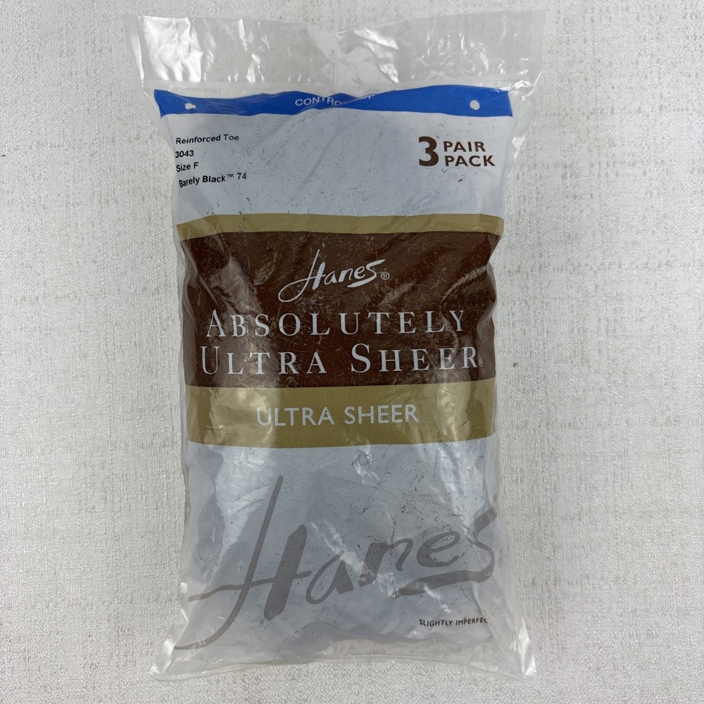Hanes Absolutely Ultra Sheer Control Top RT 3043‎ Size F Barely Black 74 3 Pack